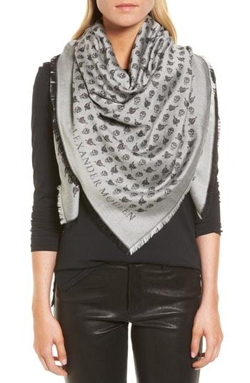 Women's Alexander Mcqueen Mini Heart Skull Wool & Silk Shawl