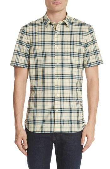 Men's Burberry Alexander Check Sport Shirt, Size - Yellow
