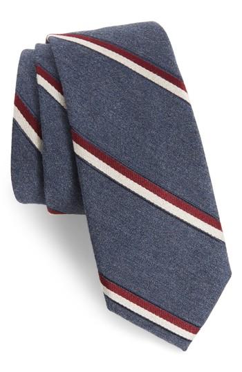 Men's Nordstrom Men's Shop Bushwick Stripe Cotton Blend Skinny Tie, Size - Red