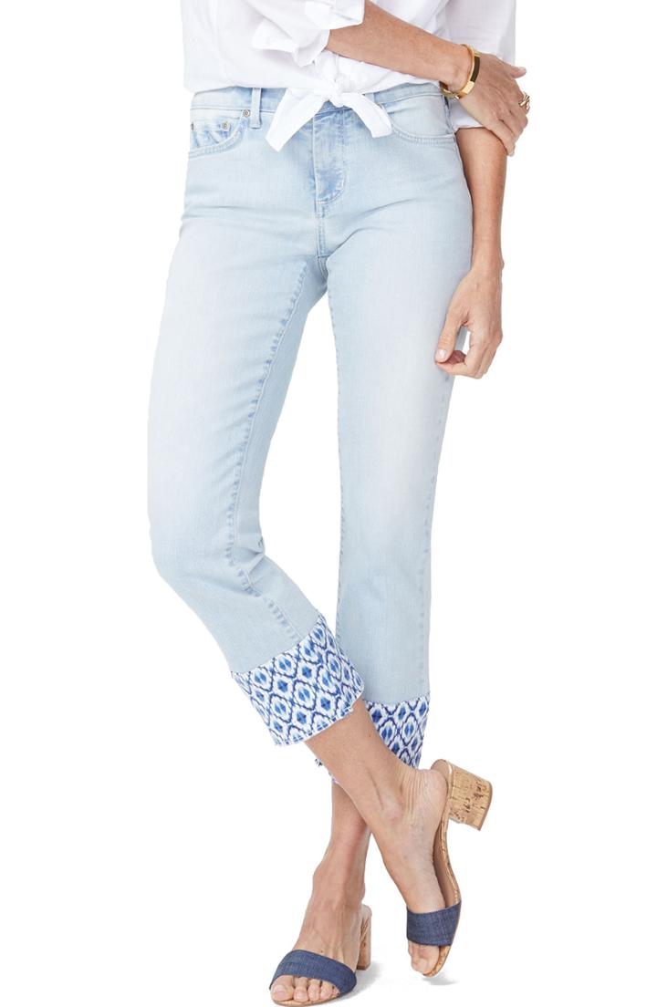 Women's Nydj Sheri High Waist Print Hem Ankle Slim Jeans - Blue