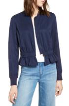 Women's Halogen Ruffle Hem Zip Front Jacket - Blue