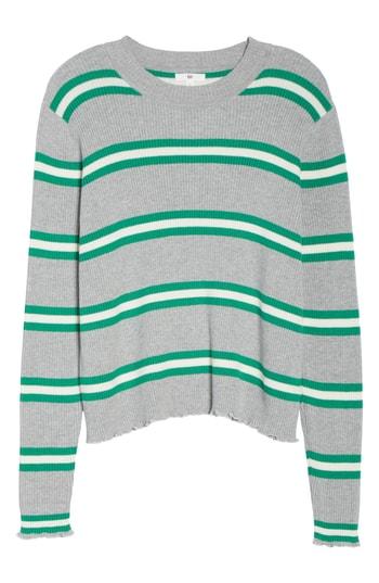 Women's Bp. Ribbed Lettuce Edge Stripe Sweater, Size - Grey