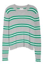 Women's Bp. Ribbed Lettuce Edge Stripe Sweater, Size - Grey