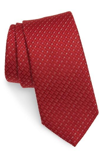 Men's Salvatore Ferragamo Este Solid Silk & Cotton Tie, Size - Red