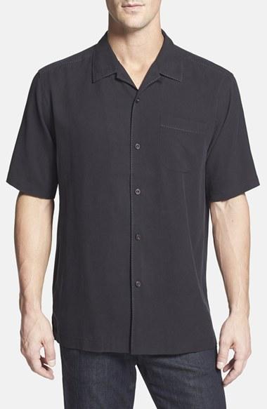 Men's Tommy Bahama 'catalina Twill' Original Fit Silk Camp Shirt - Black