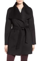 Petite Women's Tahari 'ella' Belted Double Face Wool Blend Wrap Coat, Size P - Black