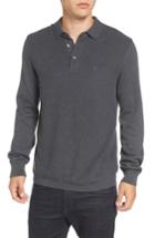 Men's French Connection Textured Long Sleeve Polo, Size - Black