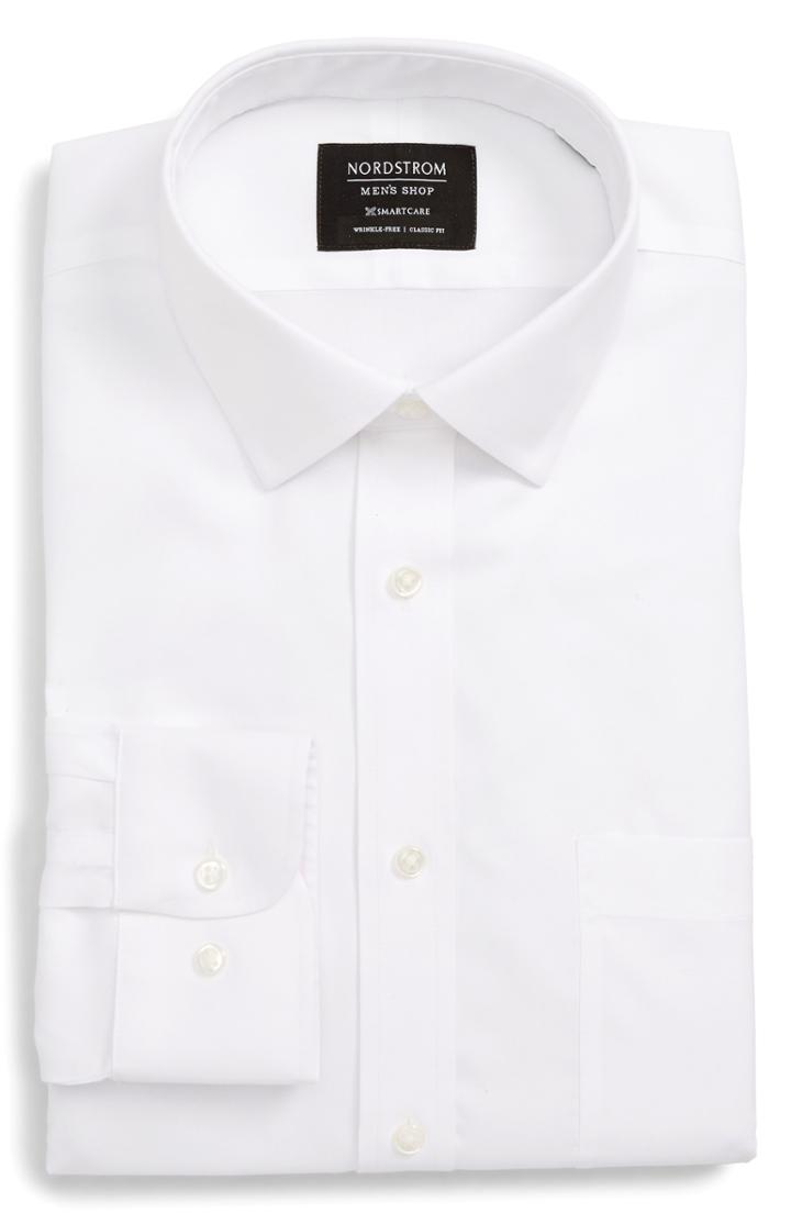 Men's Nordstrom Men's Shop Smartcare(tm) Classic Fit Solid Dress Shirt 34/35 - White (online Only)