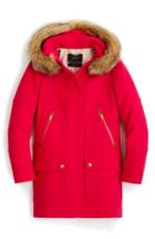 Women's J.crew Chateau Stadium Cloth Parka With Faux Fur Trim - Pink