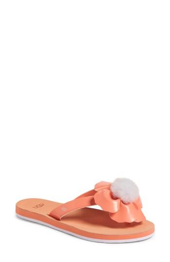 Women's Ugg Poppy Genuine Shearling Pompom Flip Flop M - Orange