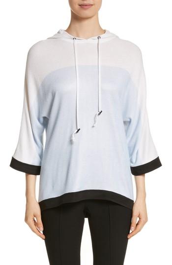Women's St. John Collection Textural Birdseye Knit Hooded Sweater - Blue