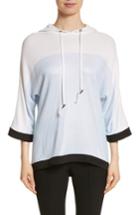 Women's St. John Collection Textural Birdseye Knit Hooded Sweater - Blue