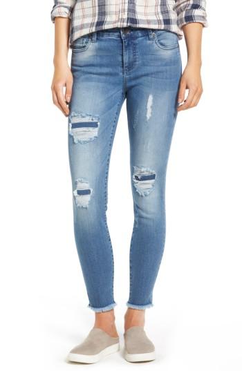 Women's Kut From The Kloth Frayed Hem Repaired Skinny Jeans - Blue