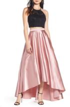 Women's Sequin Hearts Glitter Lace & Satin High/low Two-piece Evening Dress - Pink
