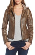 Women's Sebby Faux Leather Jacket With Detachable Jersey Hood - Brown