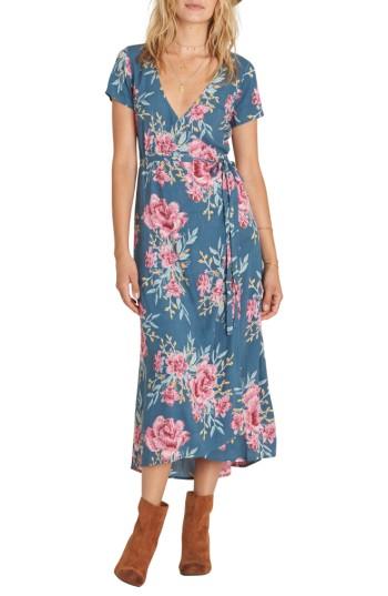 Women's Billabong Wrap Me Up Floral Print Wrap Dress - Blue