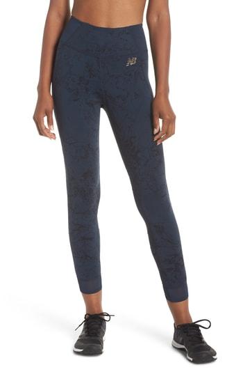 Women's New Balance Printed Evolve Running Tights - Blue