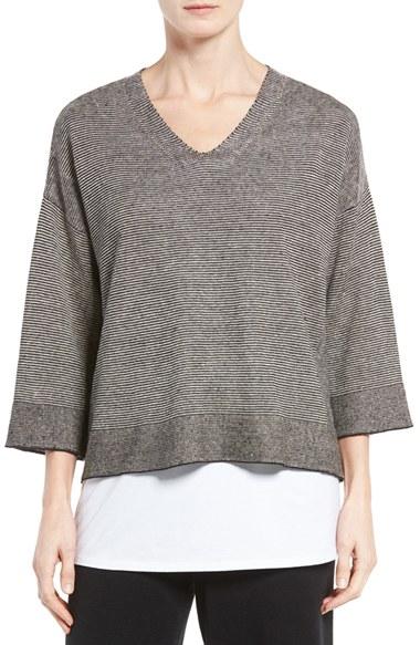 Women's Eileen Fisher Stripe Organic Linen Sweater