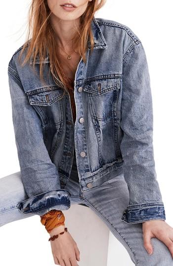 Women's Madewell Boxy Crop Jean Jacket, Size - Blue