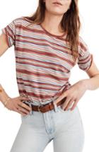 Women's Madewell Bonnie Stripe Whisper Cotton Crewneck Tee, Size - Orange