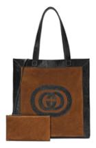Men's Gucci Large Gg Calfskin Suede Tote With Zip Pouch - Brown