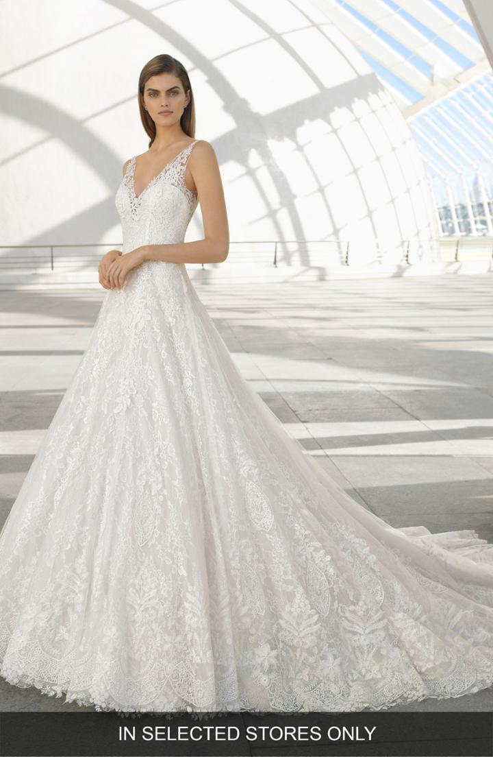 Women's Rosa Clara Demet V-neck Lace & Tulle Gown, Size - White