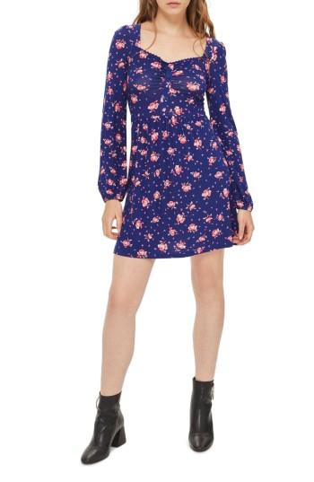 Women's Topshop Floral Skater Dress Us (fits Like 6-8) - Blue