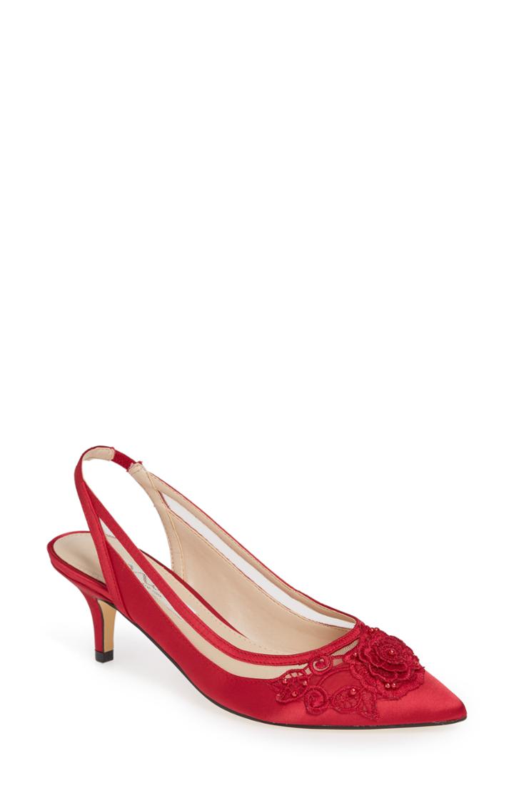 Women's Nina Taela Floral Embellished Slingback Pump .5 M - Red