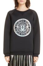 Women's Balmain Hologram Coin Logo Neoprene Sweatshirt Us / 34 Fr - Black