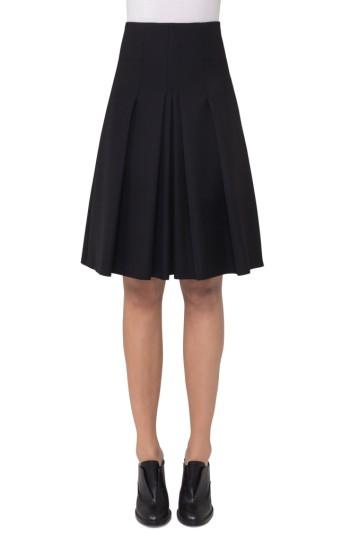 Women's Akris Punto Pleated Wool Skirt - Black