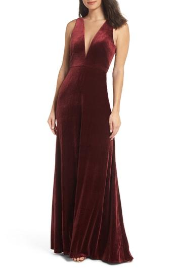 Women's Jenny Yoo Logan Plunging V-neck Velvet Gown - Red