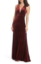 Women's Jenny Yoo Logan Plunging V-neck Velvet Gown - Red