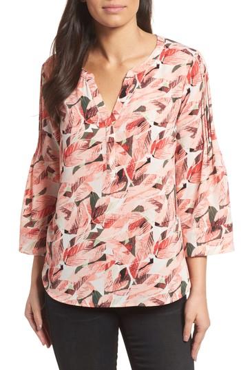 Women's Chaus Tropical Print Pleated Sleeve Top - Pink