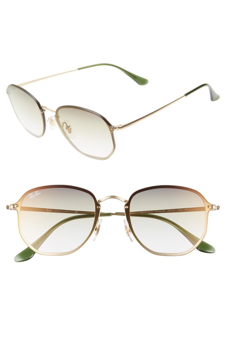 Women's Ray-ban 58mm Round Sunglasses - Gold/ Transparent Green
