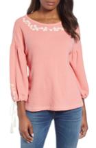 Women's Caslon Embroidered Blouson Sleeve Top - Pink
