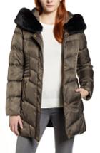 Women's Via Spiga Faux Fur Trim Puffer Jacket - Brown