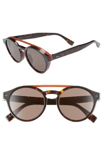 Men's Fendi 53mm Special Fit Round Sunglasses - Dark Havana