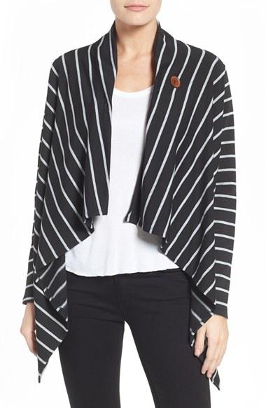 Petite Women's Bobeau One-button Fleece Wrap Cardigan P - Black