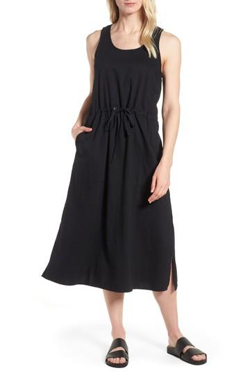 Women's Eileen Fisher Drawstring Organic Cotton Midi Dress, Size - Black