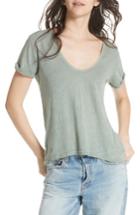 Women's Free People Saturday Lace Trim Linen Blend Tee - Green