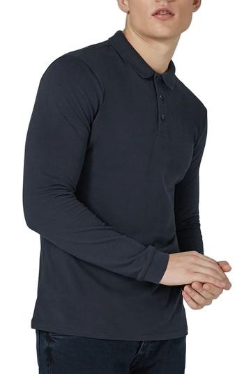 Men's Topman Leon Muscle Fit Long Sleeve Polo - Blue
