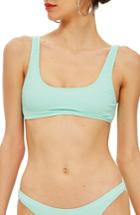 Women's Topshop Shirred Crop Bikini Top Us (fits Like 6-8) - Green