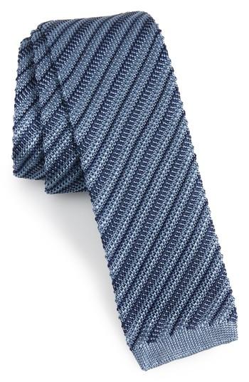 Men's Brioni Stripe Knit Silk Skinny Tie, Size - Blue
