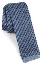 Men's Brioni Stripe Knit Silk Skinny Tie, Size - Blue