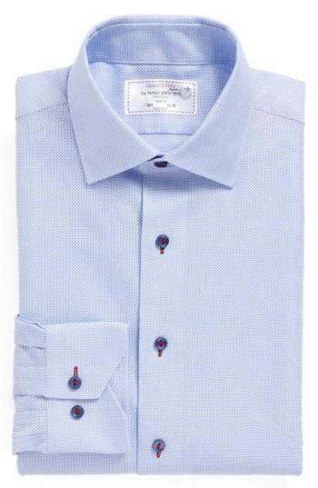 Men's Lorenzo Uomo Trim Fit Geometric Dress Shirt .5 34/35 - Blue