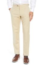 Men's Hickey Freeman Flat Front Stretch Solid Cotton Trousers R - Beige