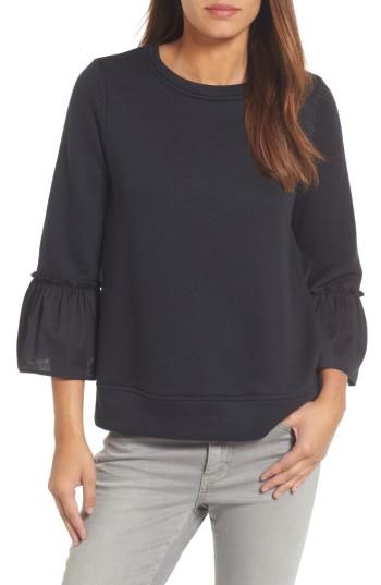 Women's Gibson Ruffle Sleeve Stripe Sweatshirt - Black