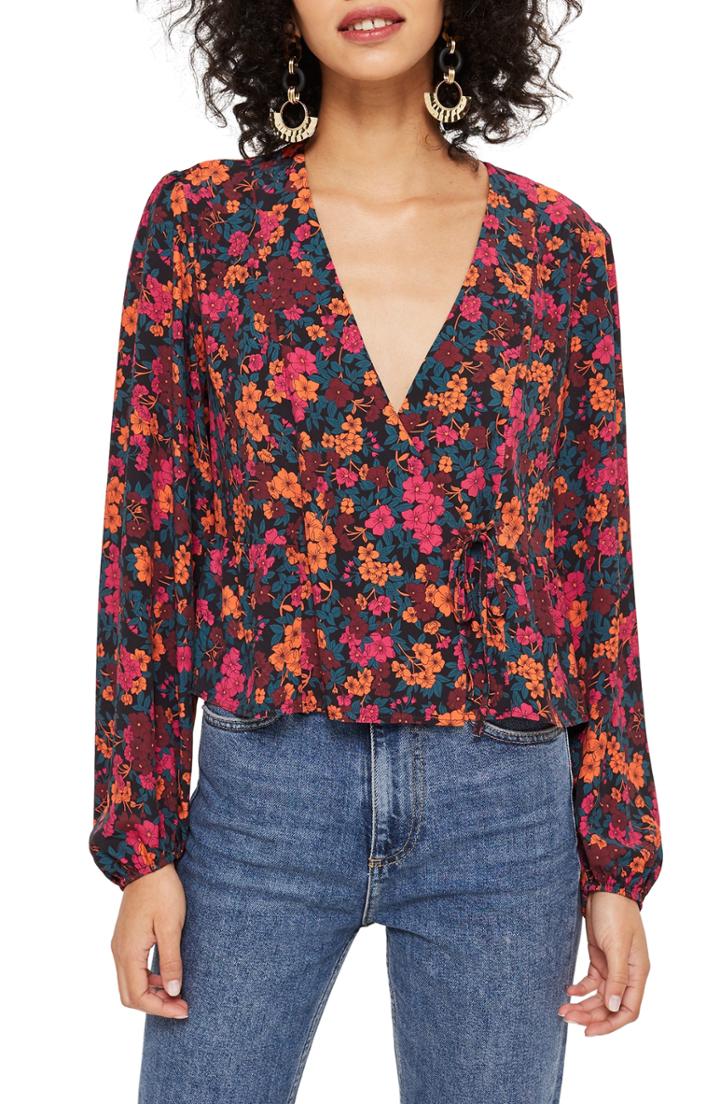 Women's Topshop Grand Estate Floral Blouse Us (fits Like 0) - Red