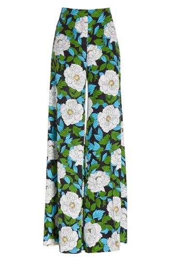 Women's Diane Von Furstenberg Floral Silk Palazzo Pants - Green