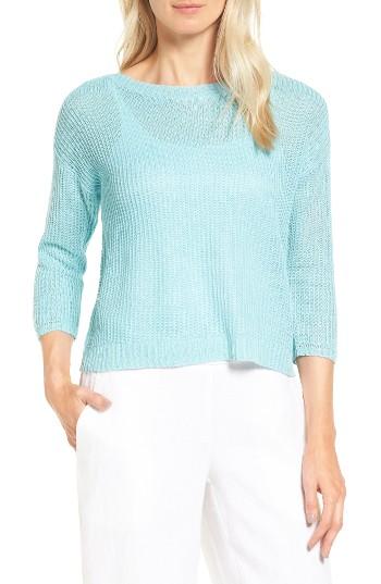 Women's Eileen Fisher Boxy Organic Linen Top - Blue/green